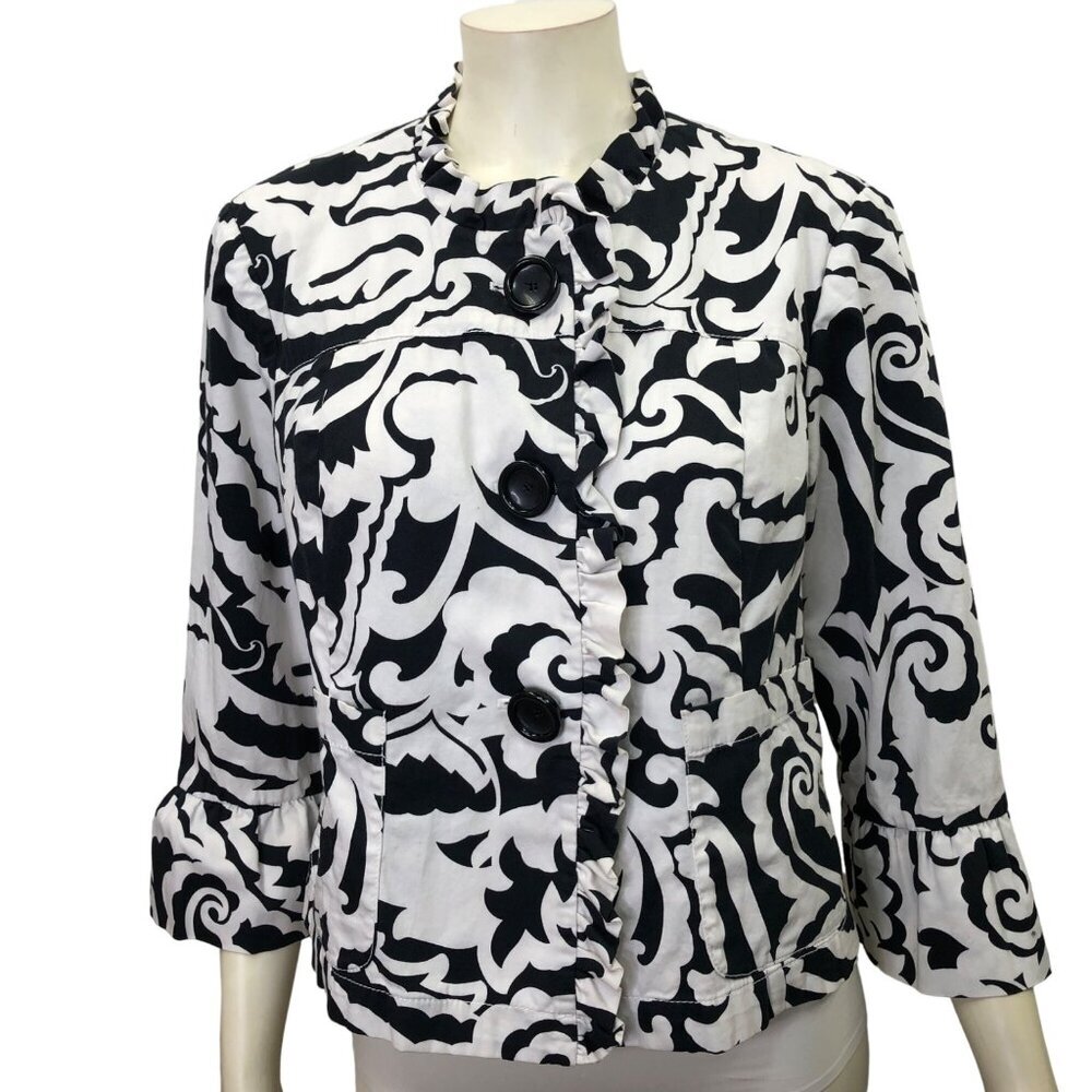 INC INTERNATIONAL CONCEP 3/4 SLEEVE‎ RUFFLE NECK TOP/JACKET MD PET